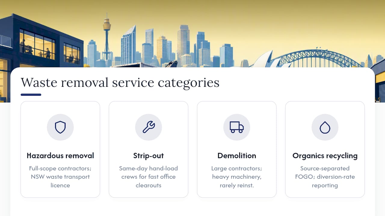 Diagram comparing four waste removal service categories