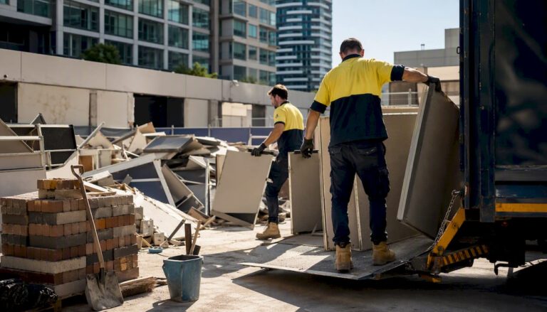 Workers loading commercial waste into truck