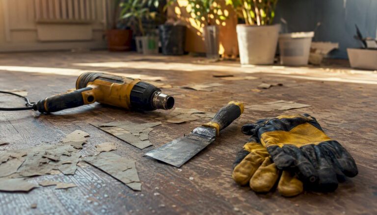 Vinyl floor removal tools on commercial floor