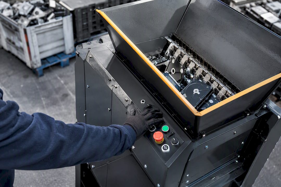 Data destruction machine in operation