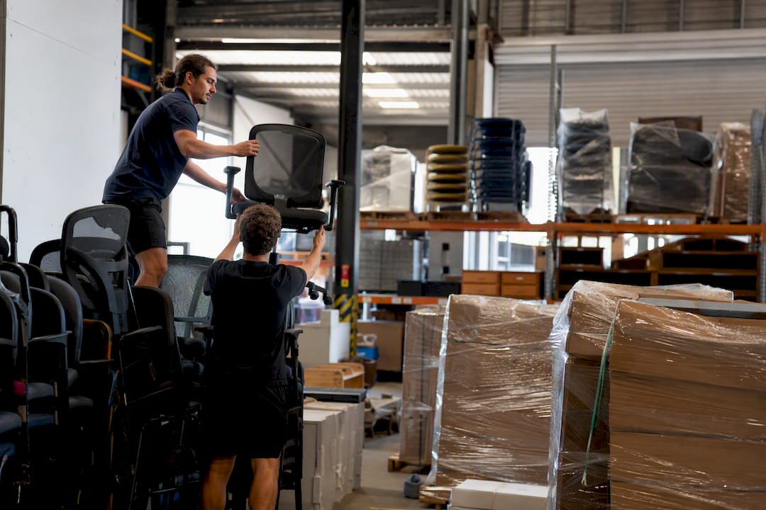 Charity warehouse storing donated office furniture