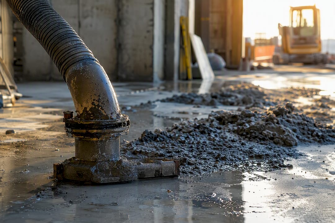 Vacuum suction hose near concrete cutting debris