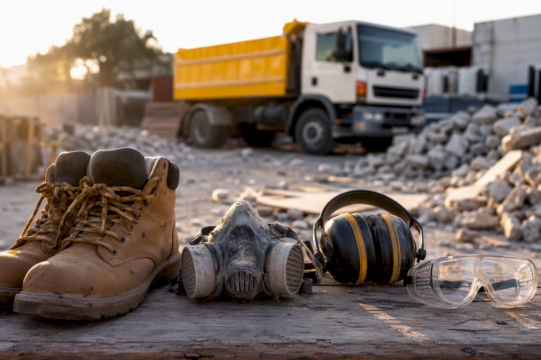 Concrete cutting personal protective equipment laid out