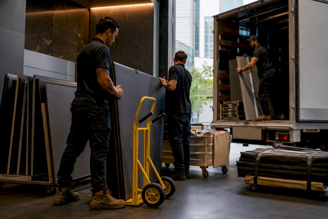 Crew staging separated office move materials