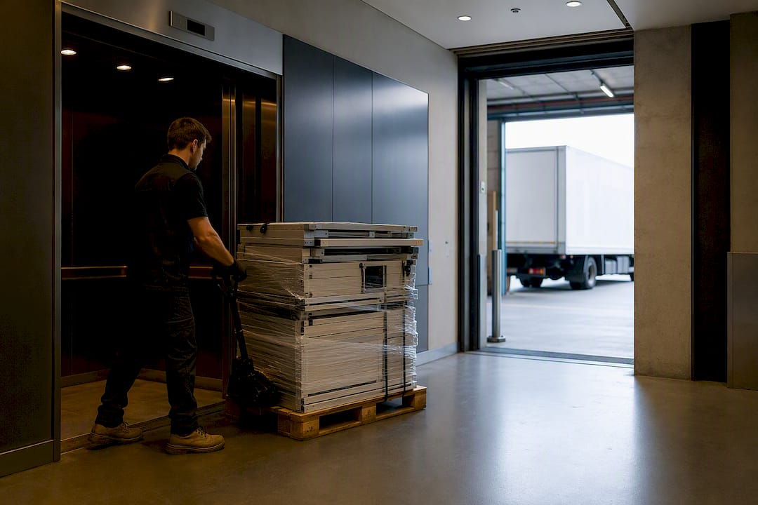 Goods lift access for commercial strip-out materials