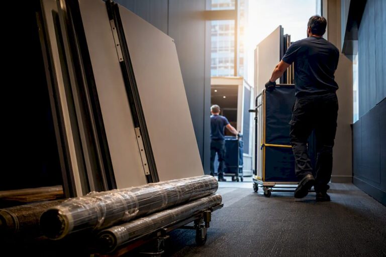 Commercial office strip-out materials moved toward truck