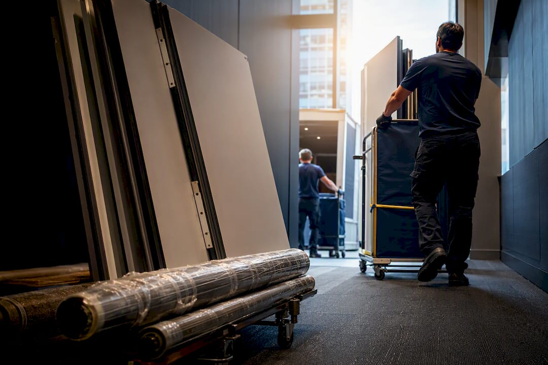 Commercial office strip-out materials moved toward truck