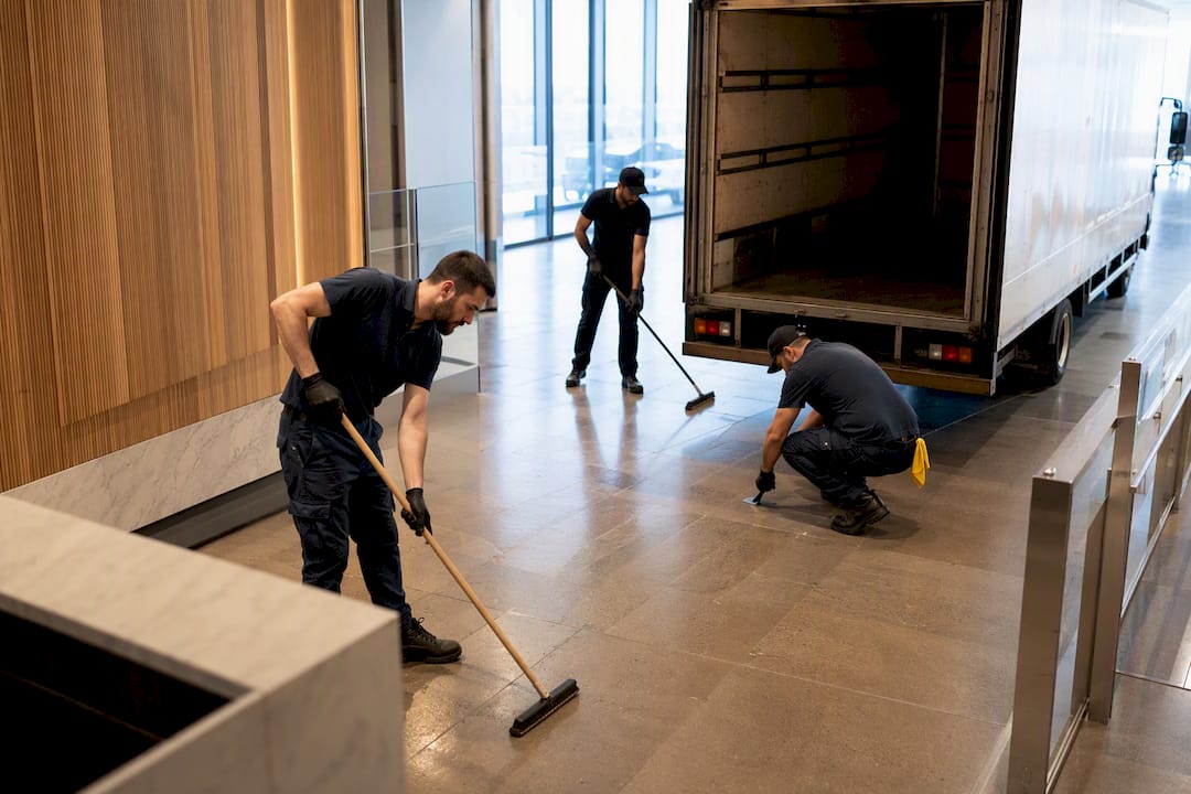 Crew completing commercial removal site cleanup