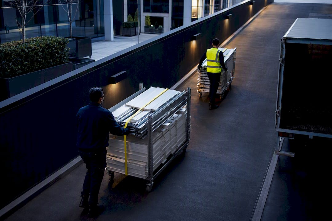 Commercial crew loading office waste at service dock