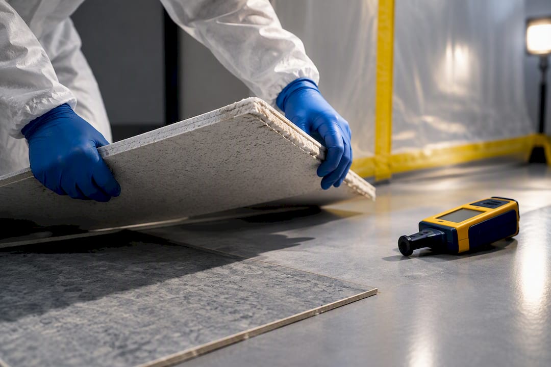 Worker securing suspect asbestos office materials