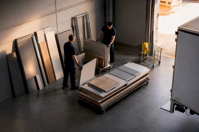 Workers sorting commercial retail strip-out materials