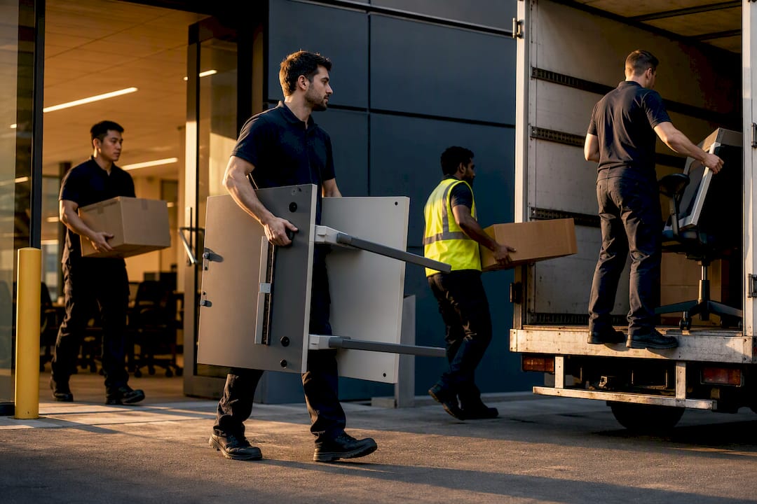 Commercial office clearance crew loading truck
