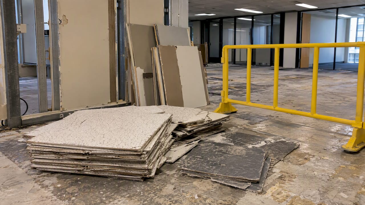 Suspect office fit-out materials awaiting assessment