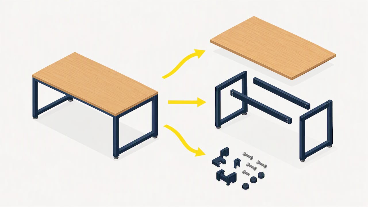 Modular desk components separated for reuse