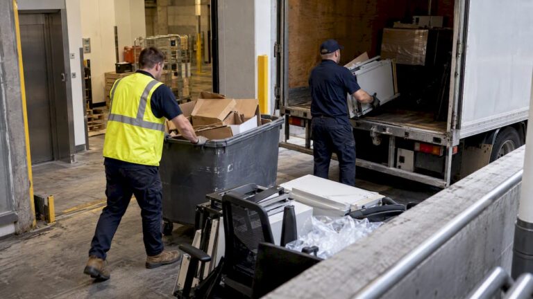 Crew loading separated commercial waste at CBD dock