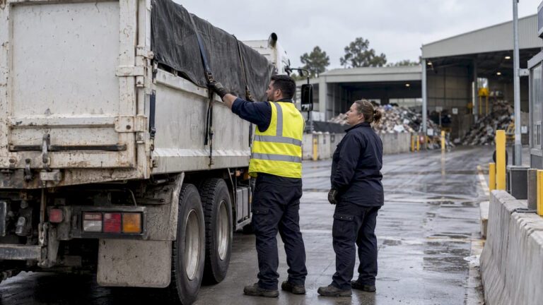 Commercial waste truck waiting at facility