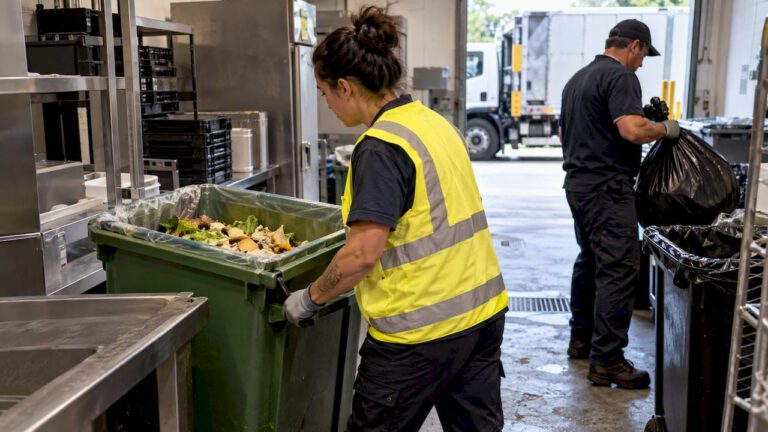 Commercial crew separating office food waste
