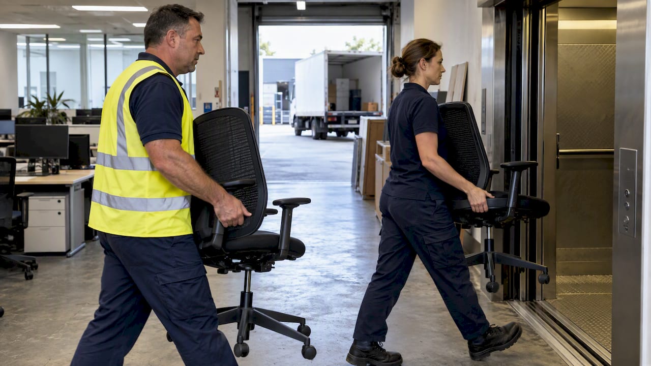 Crew removing office chairs in Sydney