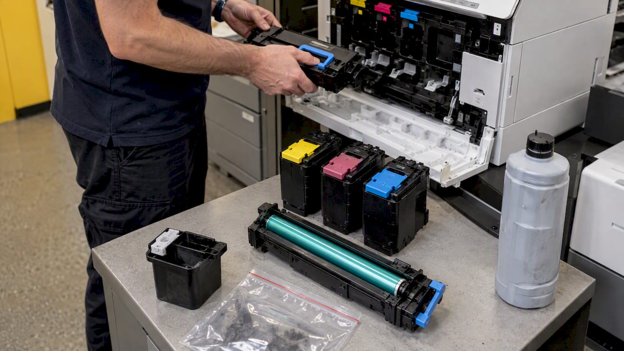 Printer toner supplies separated before recycling