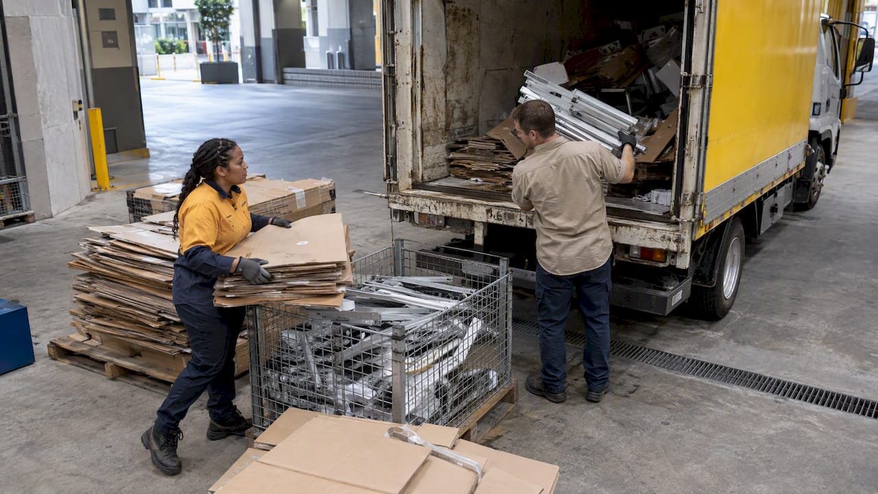 Crew loading separated office waste onto truck