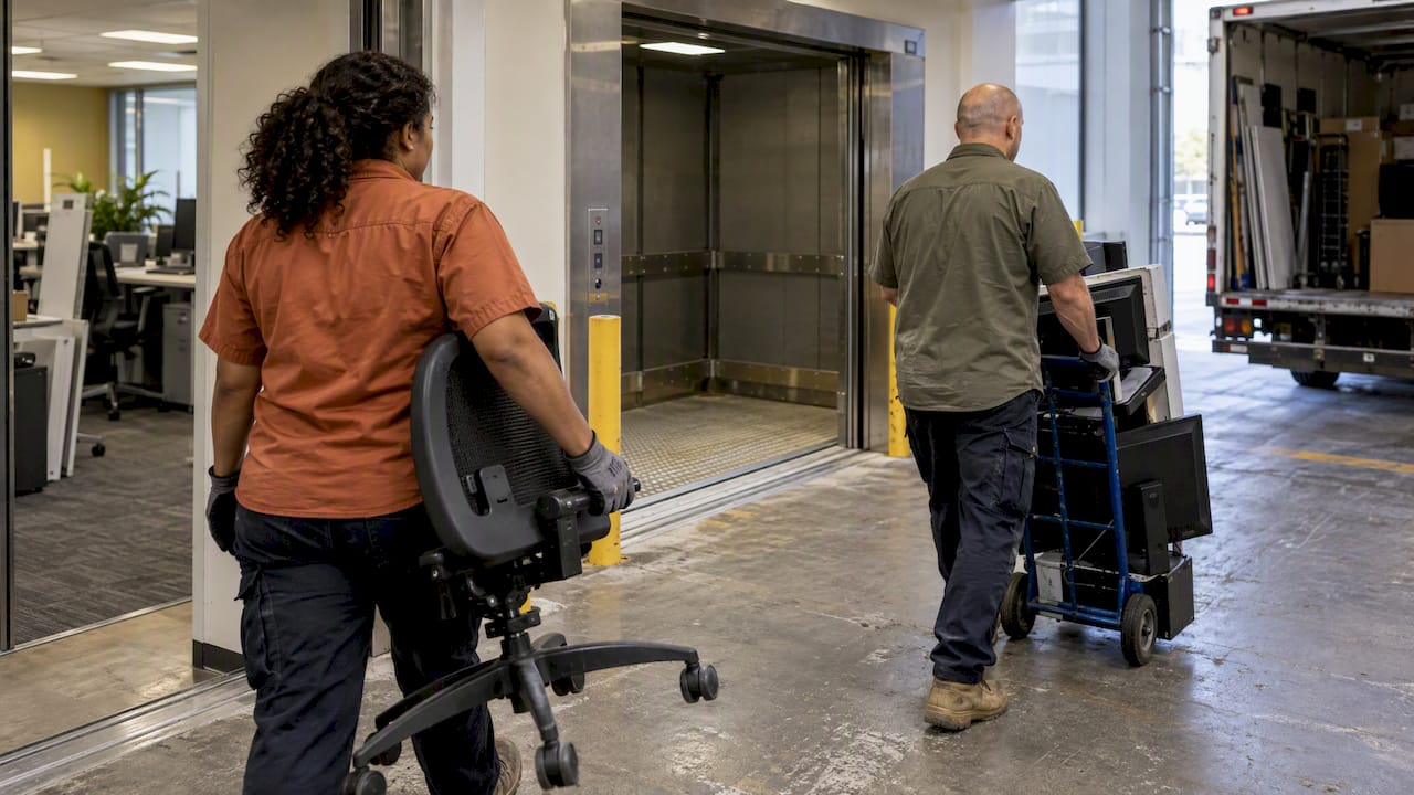 Crew moving bulky office clearout materials